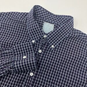 Billy Reid Navy Blue Plaid Check Button Down Shirt Standard Cut Men's Medium